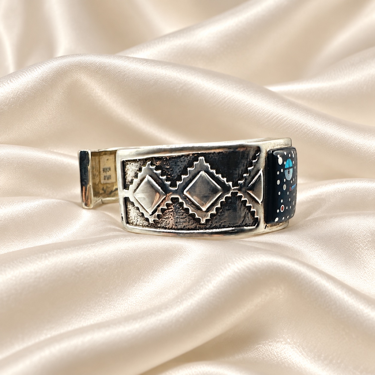 Fred Begay Sterling Silver Multi-Stone Inlay Cuff Bracelet