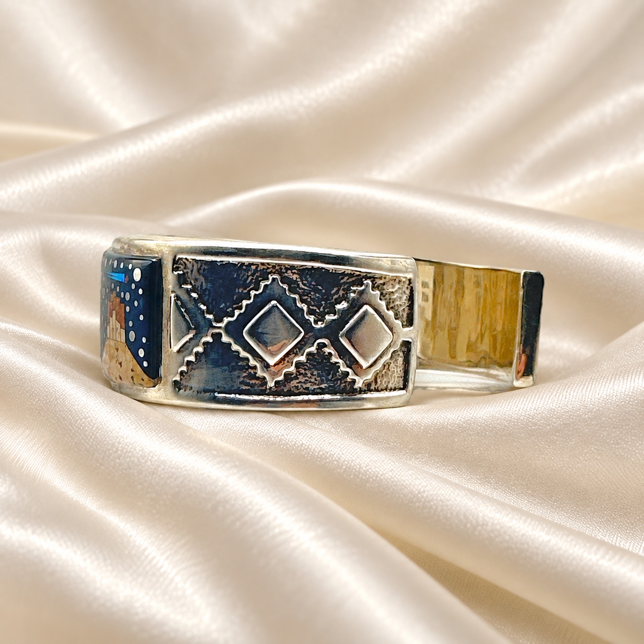 Fred Begay Sterling Silver Multi-Stone Inlay Cuff Bracelet