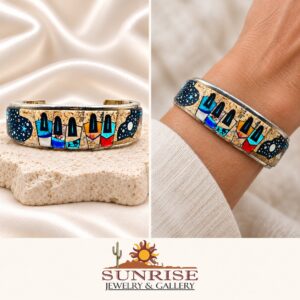 Fred Begay Sterling Silver Multi-Stone Inlay Cuff Bracelet