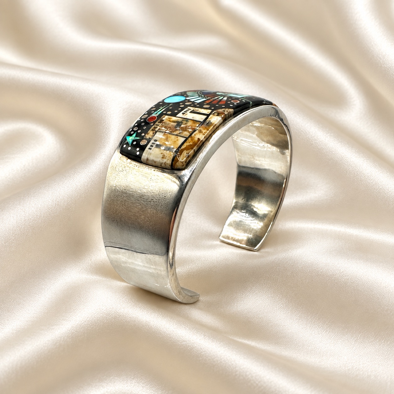 Matthew Jack Sterling Silver Multi-Stone Micro Inlay Cuff Bracelet