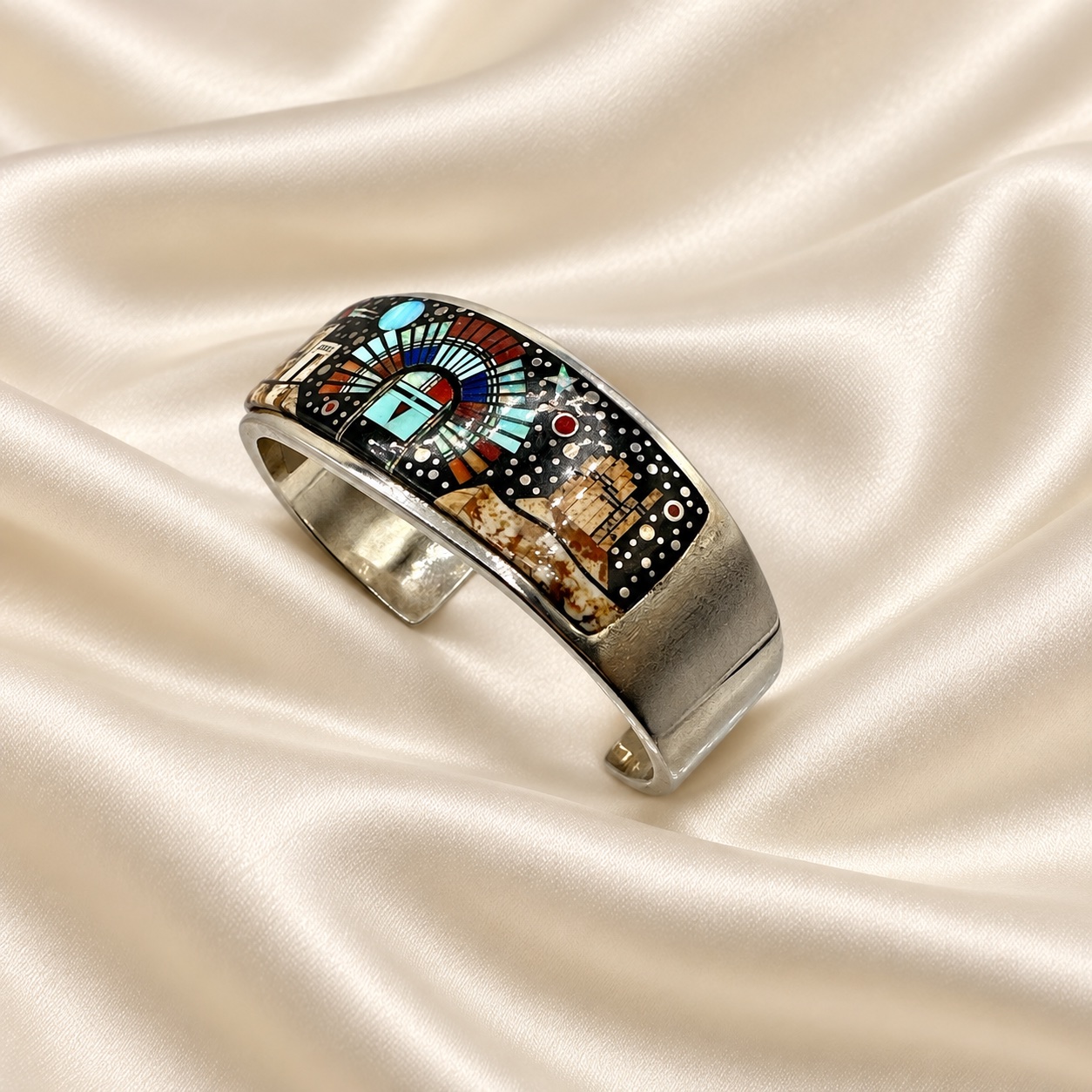 Matthew Jack Sterling Silver Multi-Stone Micro Inlay Cuff Bracelet