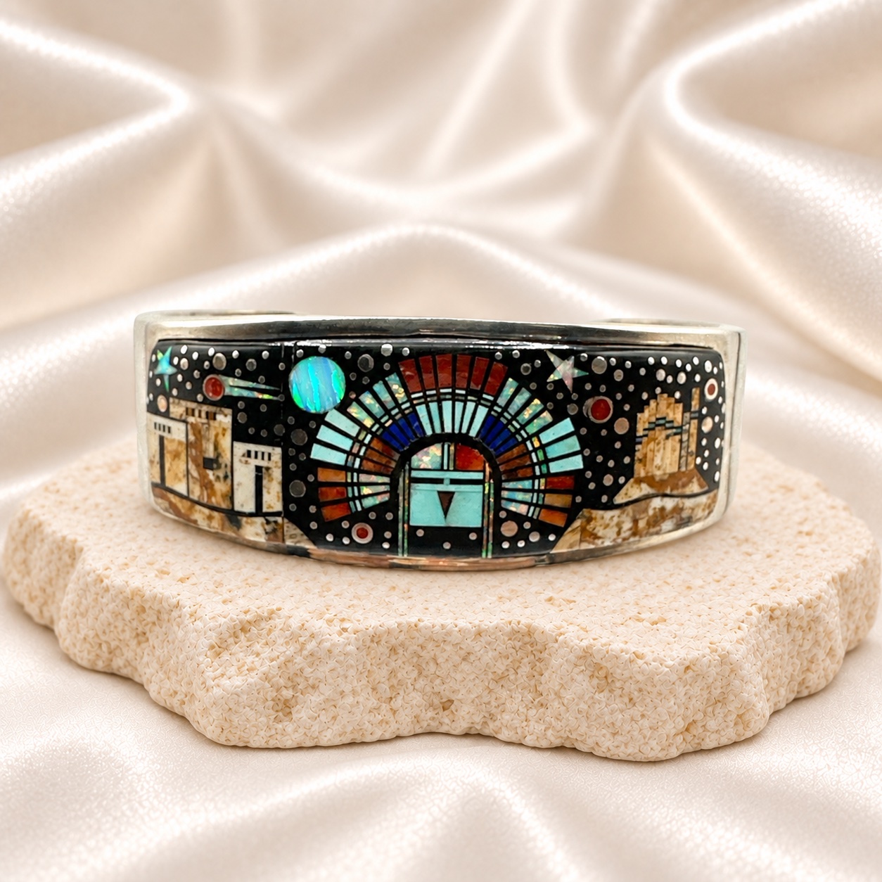 Matthew Jack Sterling Silver Multi-Stone Micro Inlay Cuff Bracelet
