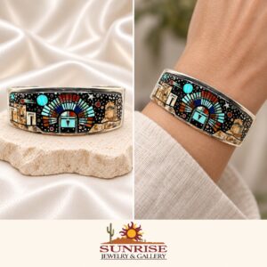 Matthew Jack Sterling Silver Multi-Stone Micro Inlay Cuff Bracelet