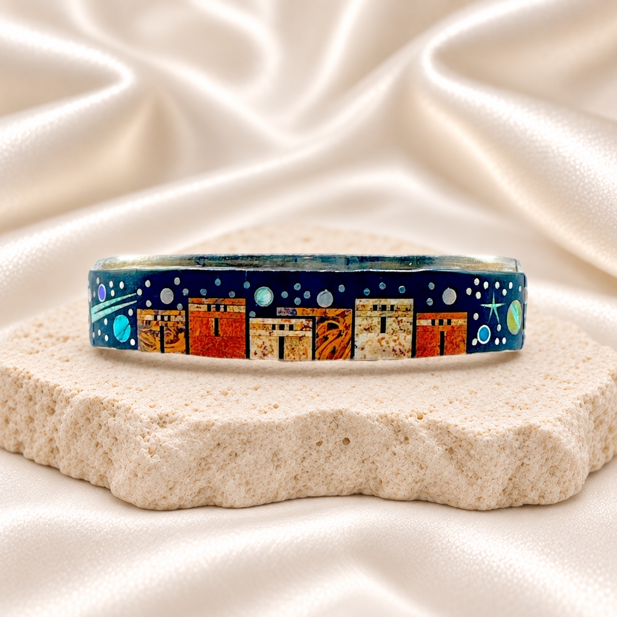 A Touch Of Santa Fe Sterling Silver Multi-Stone Micro Inlay Cuff Bracelet
