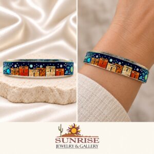 A Touch Of Santa Fe Sterling Silver Multi-Stone Micro Inlay Cuff Bracelet