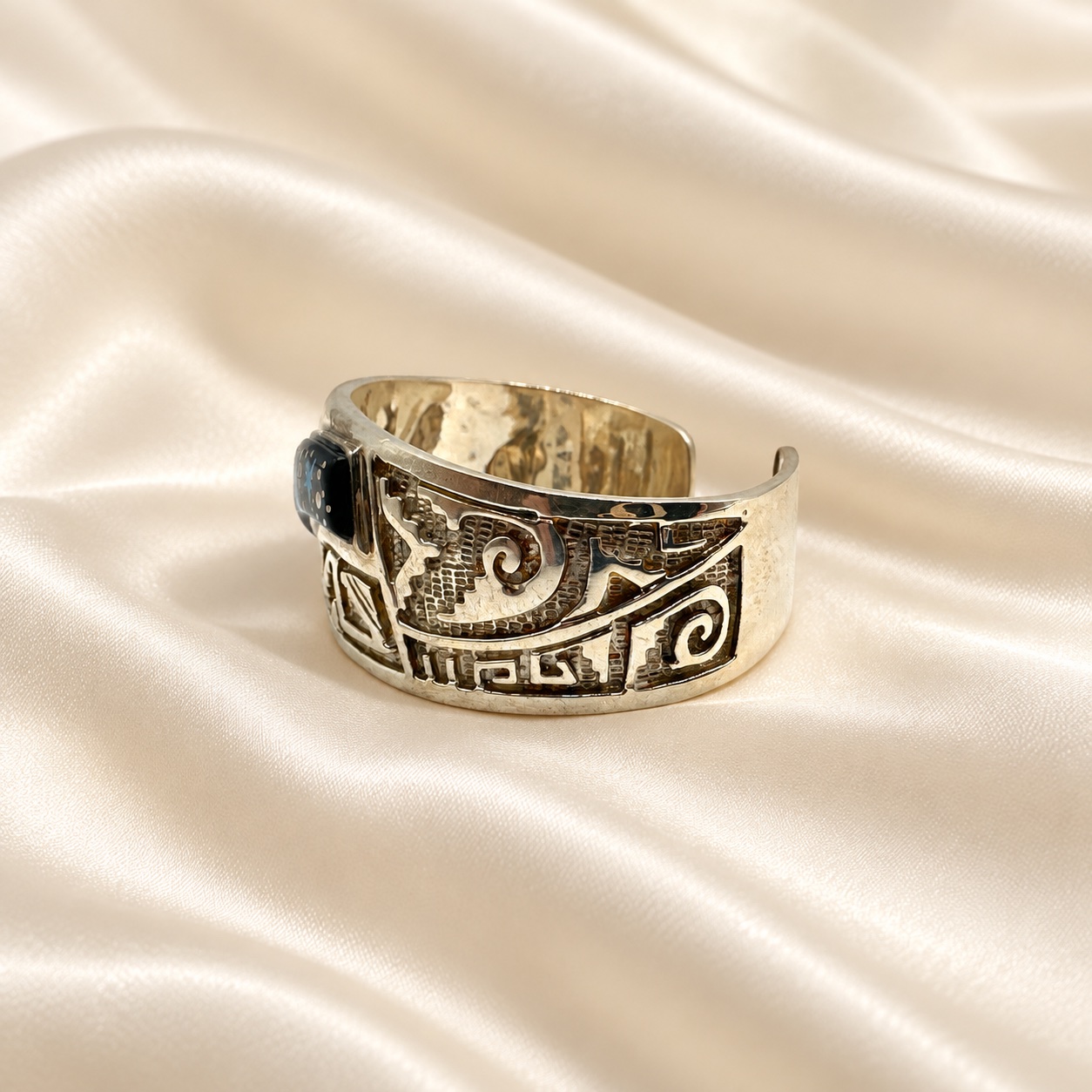 Fred Begay Sterling Silver Multi-Stone Inlay Cuff Bracelet
