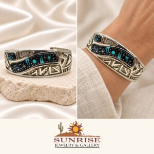 Fred Begay Sterling Silver Multi-Stone Inlay Cuff Bracelet