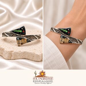 A Touch Of Santa Fe Sterling Silver Women's Aztec Multi-Stone Inlay Cuff Bracelet