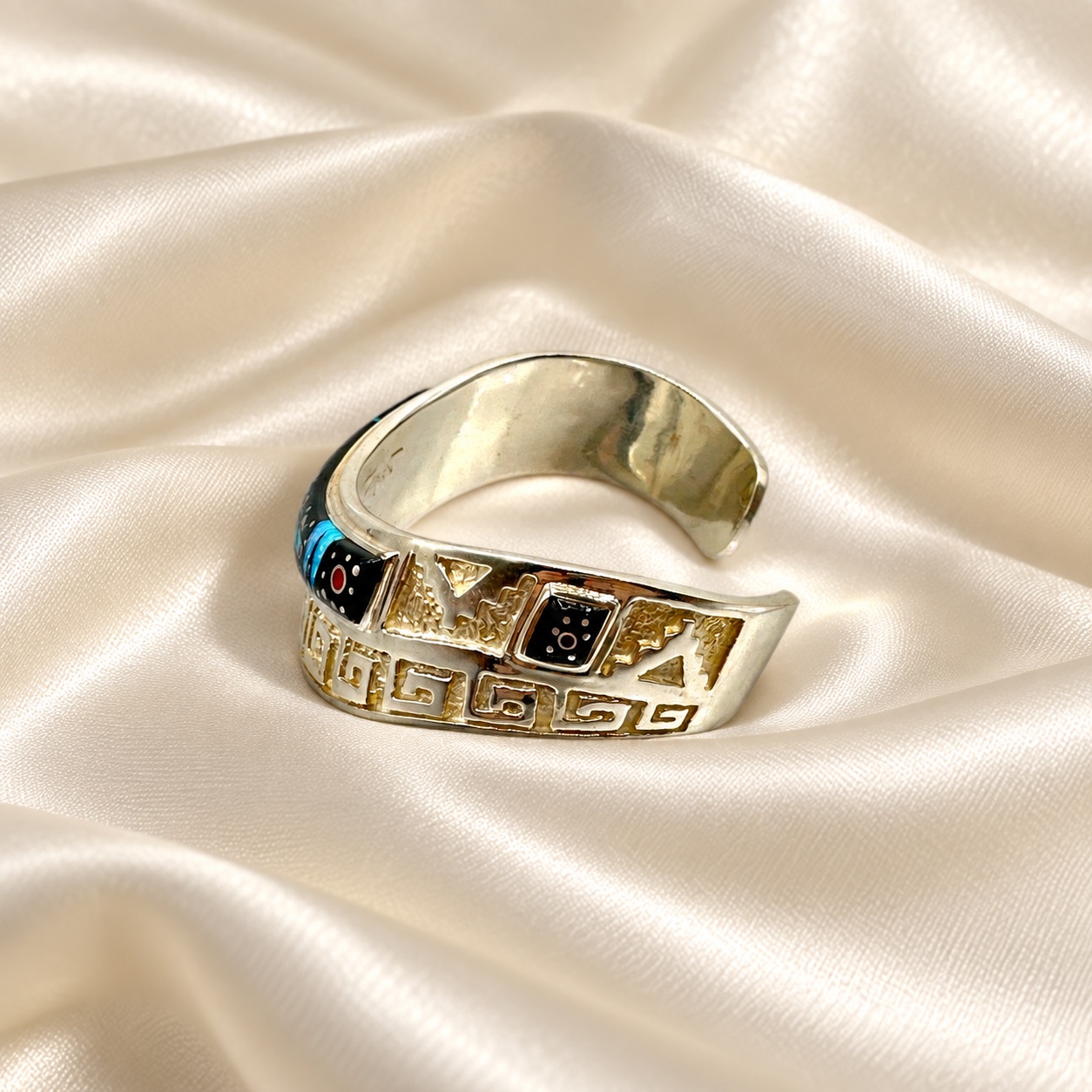 Fred Begay Sterling Silver Multi-Stone Inlay Cuff Bracelet