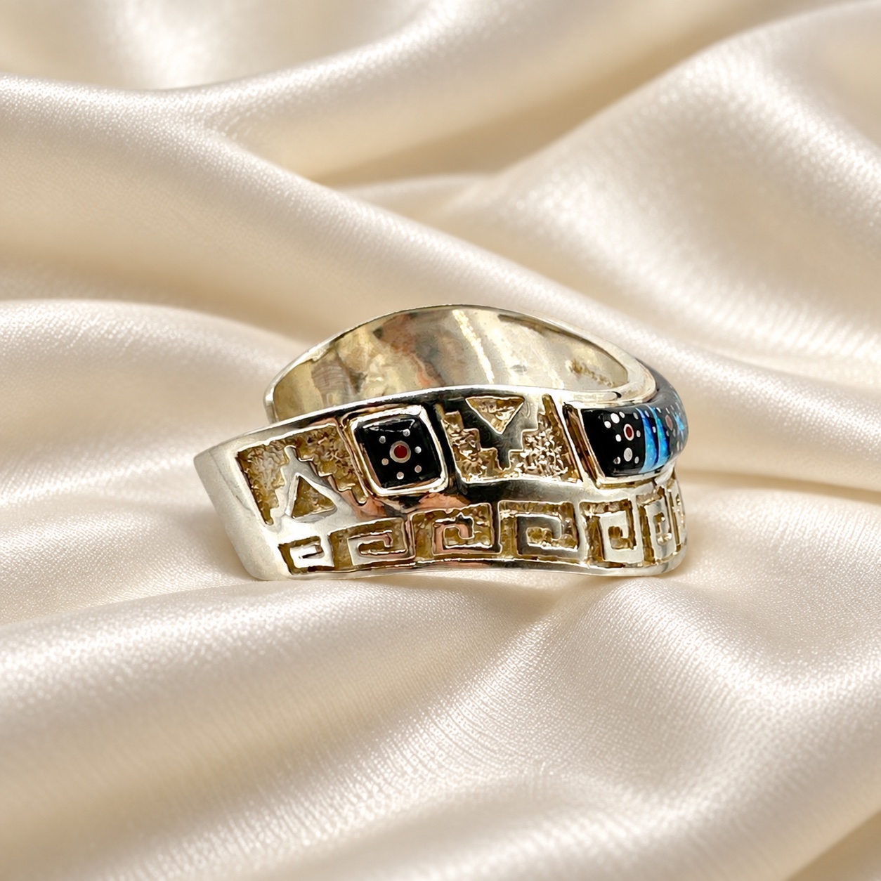 Fred Begay Sterling Silver Multi-Stone Inlay Cuff Bracelet