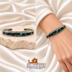 A Touch Of Santa Fe Sterling Silver Multi-Stone Inlay Cuff Bracelet