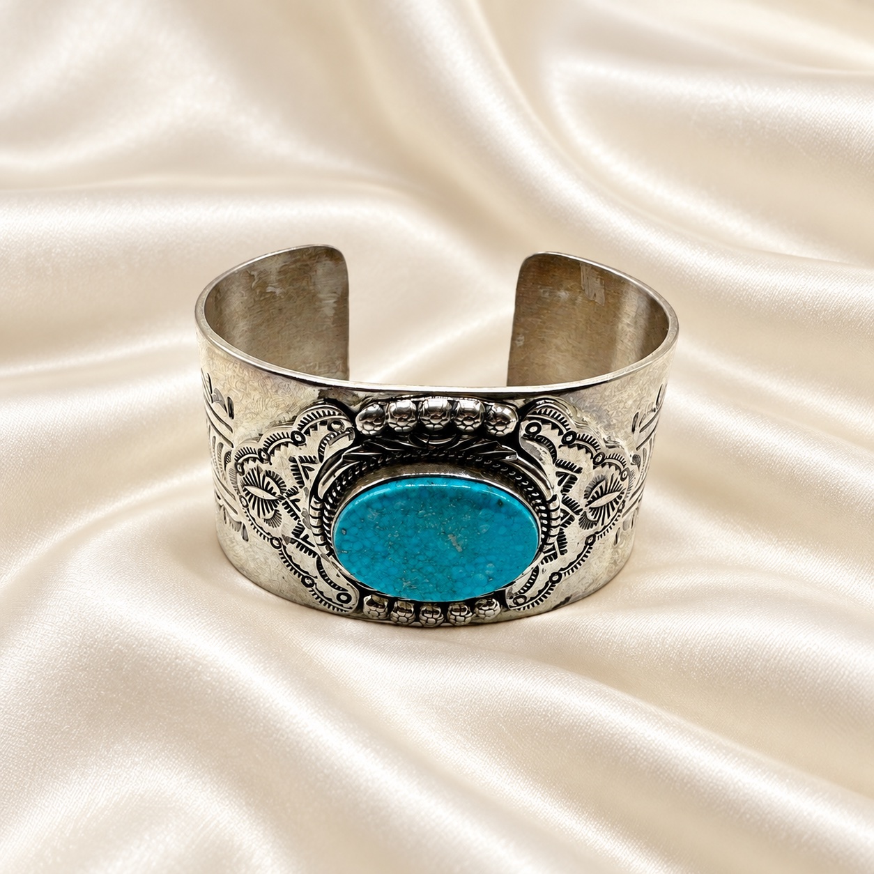 J Nelson Sterling Silver & Turquoise Wide Cuff Bracelet