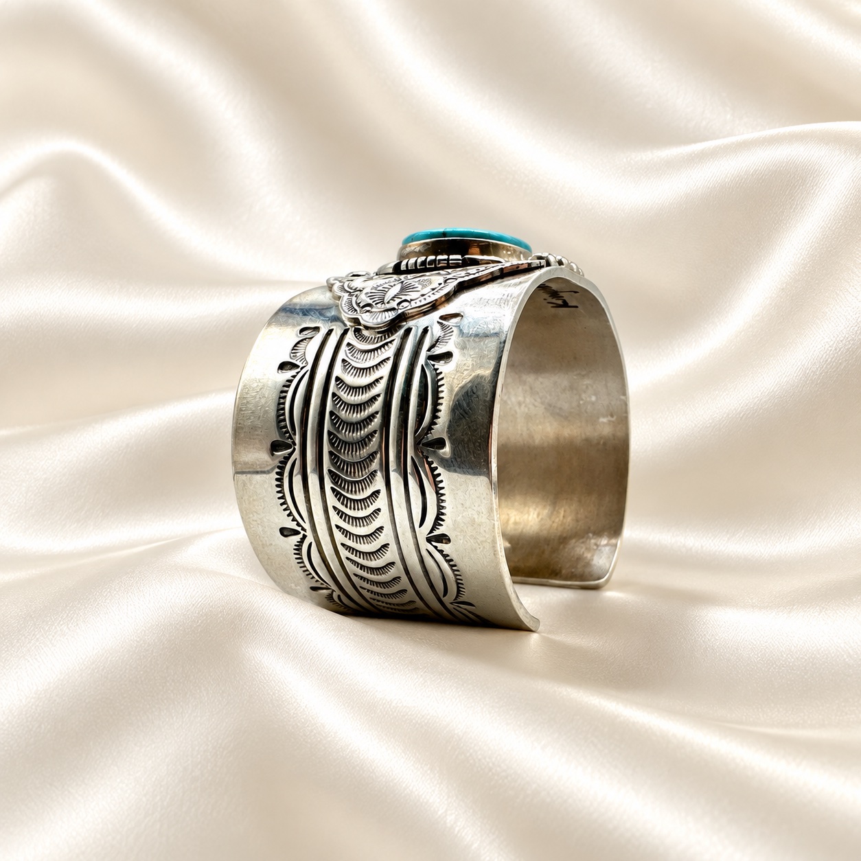 J Nelson Sterling Silver & Turquoise Wide Cuff Bracelet