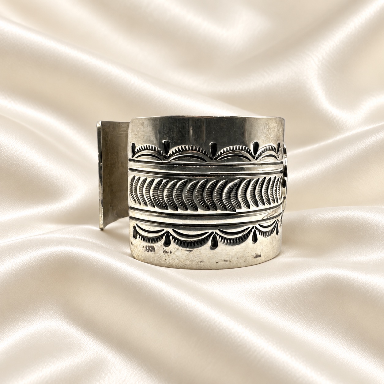 J Nelson Sterling Silver & Turquoise Wide Cuff Bracelet