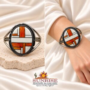 Sterling Silver, White Buffalo, & Spiny Oyster Split Shank Cuff Bracelet