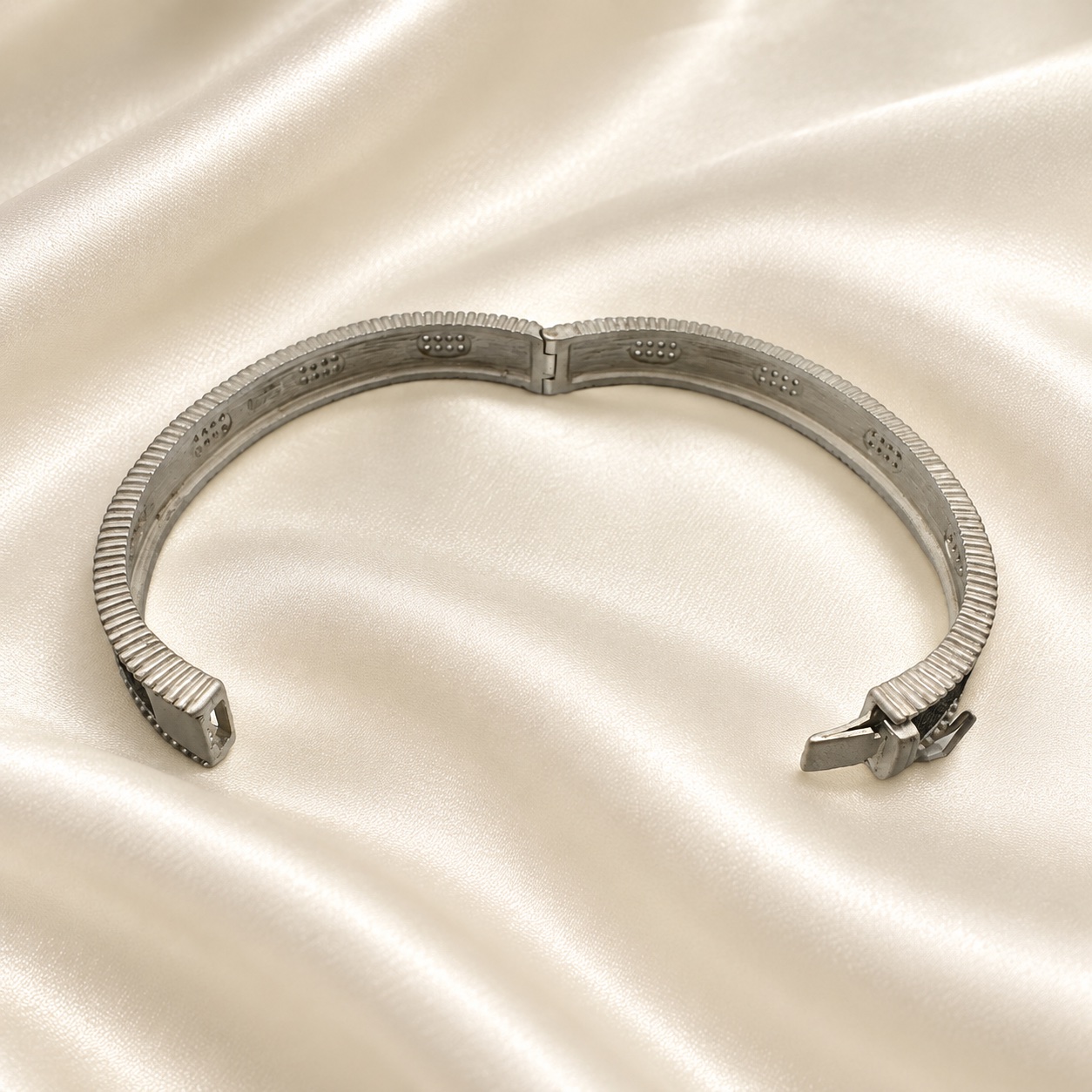 Freida Rothman Sterling Silver & Black Rhodium Oval Eternity Hinged Bangle Bracelet