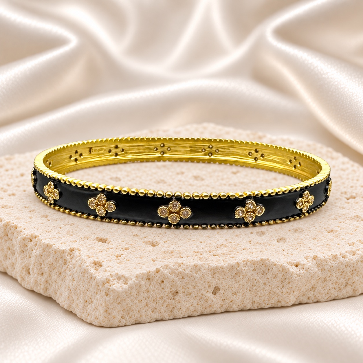 Freida Rothman Sterling Silver & Black Rhodium Clover Stackable Bangle Bracelet