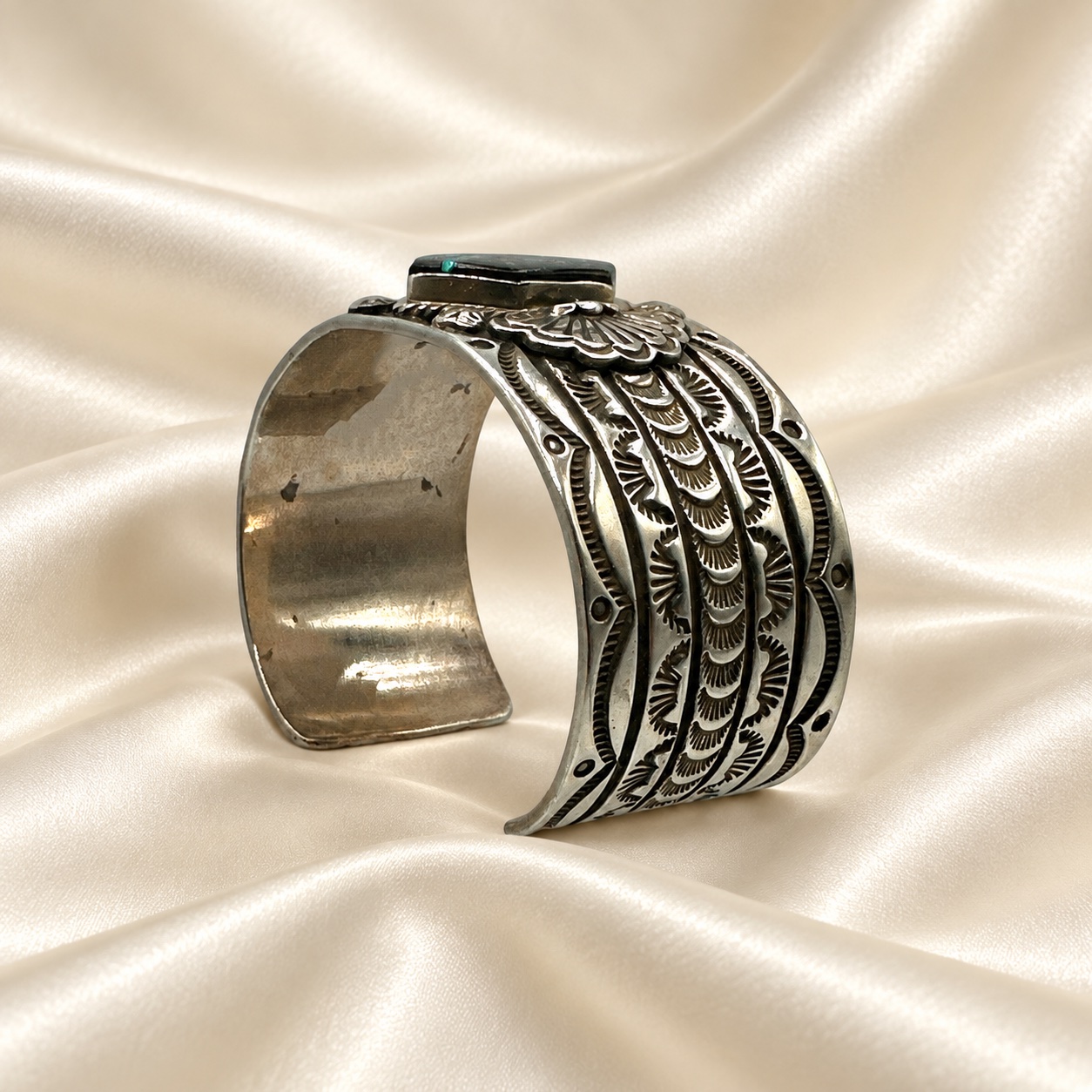 Charles Johnson Sterling Silver Multi-Stone Repousse Cuff Bracelet