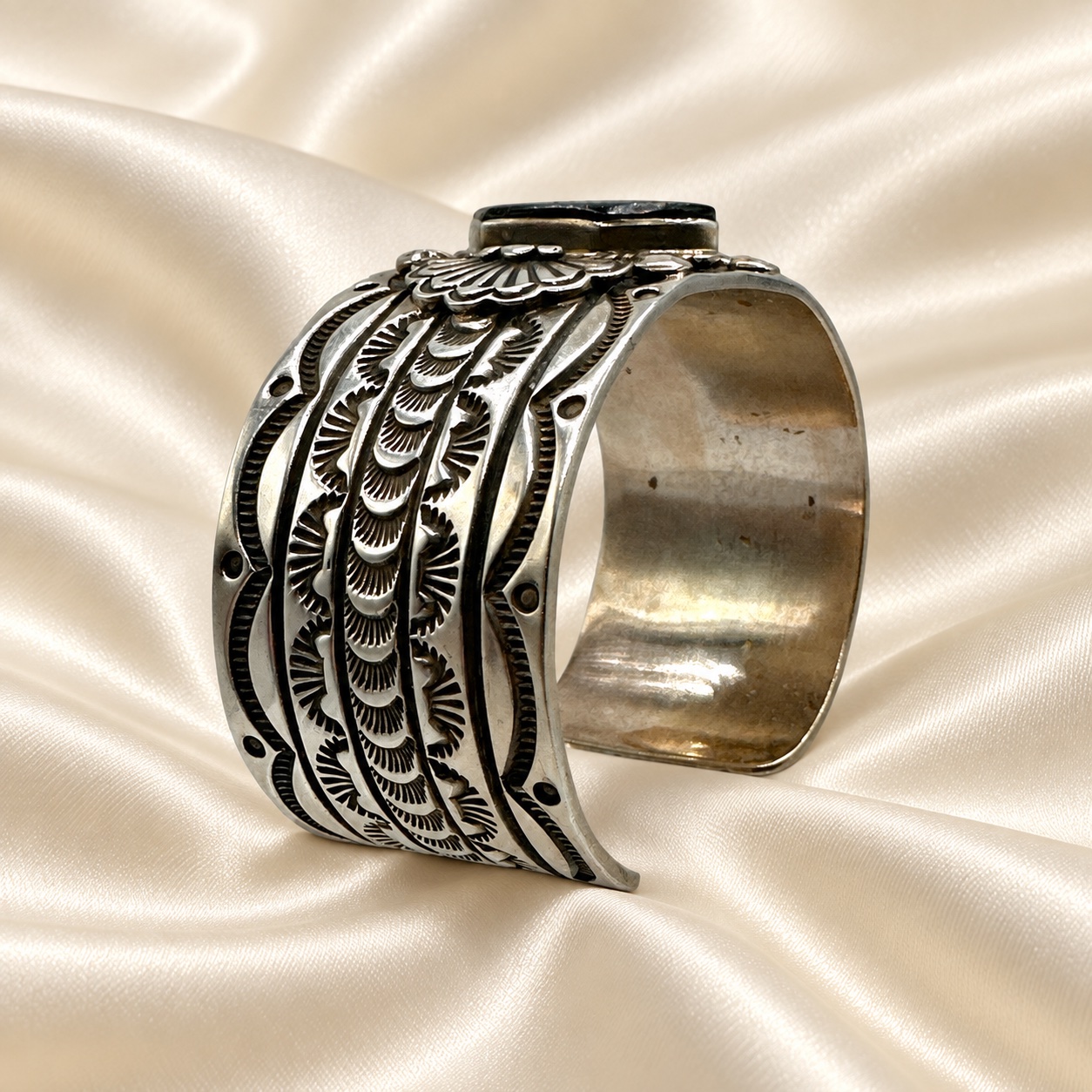 Charles Johnson Sterling Silver Multi-Stone Repousse Cuff Bracelet