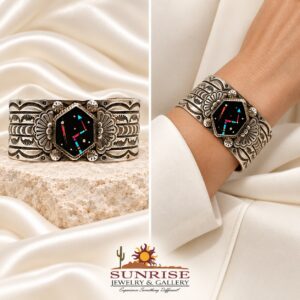 Charles Johnson Sterling Silver Multi-Stone Repousse Cuff Bracelet