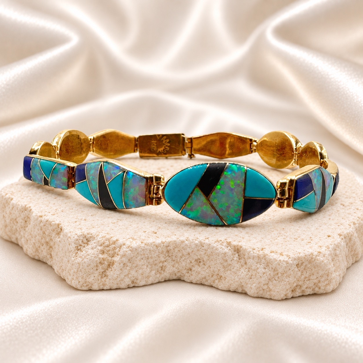 14K Yellow Gold & Multi-Stone Channel Inlay Link Bracelet