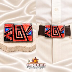 TSF Sterling Silver Multi-Stone Inlay Belt Buckle