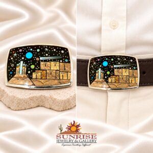 TSF Sterling Silver Multi-Stone Micro Inlay Belt Buckle