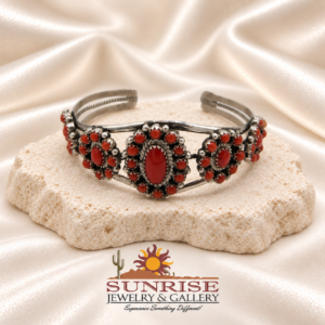 Sterling Silver & Coral Cluster Cuff Bracelet