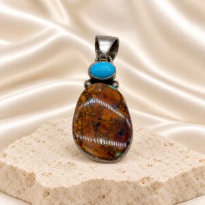 Boulder Turquoise & Sleeping Beauty Sterling Silver Pendant