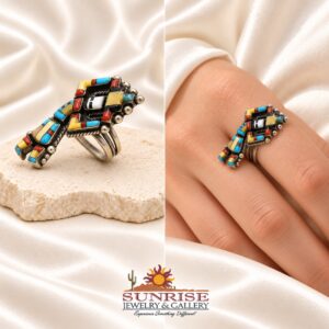 Zuni Sterling Silver & Multi-Stone Rainbow Man Split Shank Ring