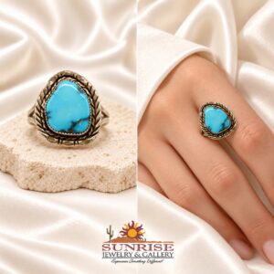 Navajo Sterling Silver & Kingman Turquoise Split Shank Ring