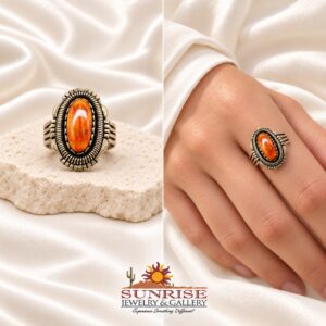 Navajo Sterling Silver & Spiny Oyster Shell Quad Split Shank Ring