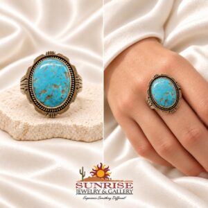 Navajo Sterling Silver & Kingman Turquoise Quad Split Shank Ring