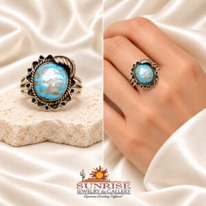 Navajo Sterling Silver & Bisbee Turquoise Split Shank Ring