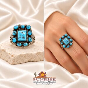 Navajo Sterling Silver & Kingman Turquoise Split Shank Ring