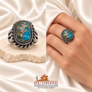 Navajo Sterling Silver & Royston Turquoise Tri-Shank Ring