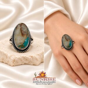 Navajo Sterling Silver & Boulder Turquoise Split Shank Ring