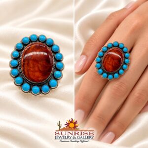 Big spiny Oyster Shell and Sleeping Beauty Turquoise Sterling Silver Ring