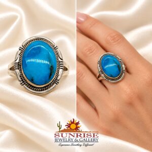 Oval Sleeping Beauty Turquoise And Shiny Sterling Silver Ring