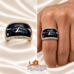 GL Miller Studio Sterling Silver, Onyx, & Grey Tiger Eye Inlay Domed Ring