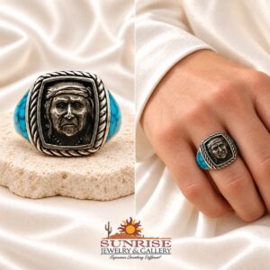 Studio GL Miller Heavy Gauge Sterling Silver & Turquoise Indian Head Men's Ring - Sz. 11