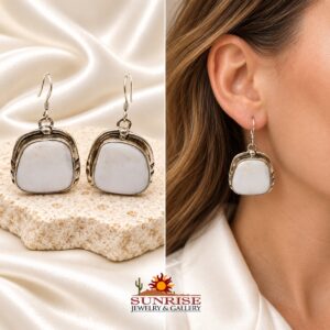 Sterling Silver & White Buffalo Square Dangle Earrings