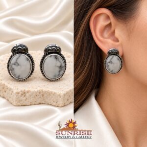 Sterling Silver & White Buffalo Round Earrings