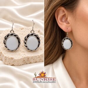 Sterling Silver & White Buffalo Oval Dangle Earrings