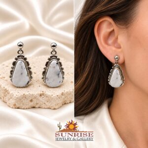 Sterling Silver & White Buffalo Pear Shape Dangle Earrings