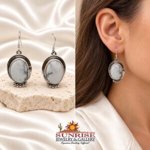 Sterling Silver & White Buffalo Oval Dangle Earrings