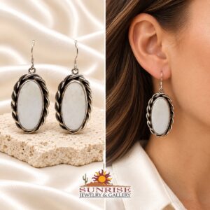 Sterling Silver & White Buffalo Oval Dangle Earrings