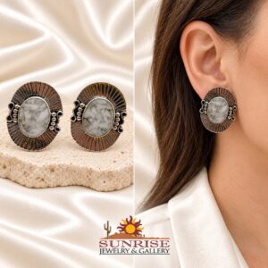 Sterling Silver & White Buffalo Oval Earrings
