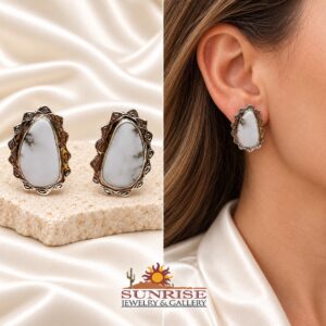 Sterling Silver & White Buffalo Oval Earrings