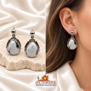 Sterling Silver & White Buffalo Oval Dangle Earrings